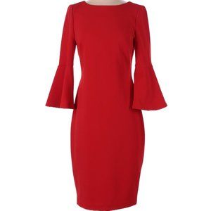 Calvin Klein - Red 3/4 Bell Sleeve Boat Neck Sheath Dress - Size 8